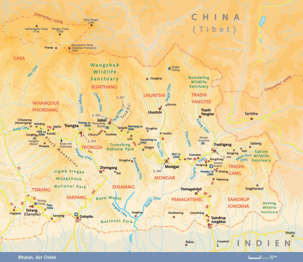 Bhutan Karte Osten