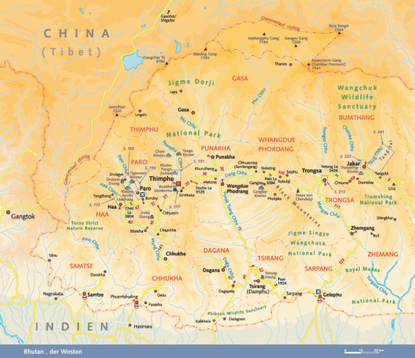 Bhutan Karte Westen