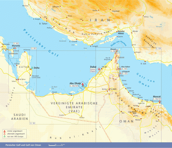 Kreuzfahrten Dubai Emirate Karte Persischer Golf