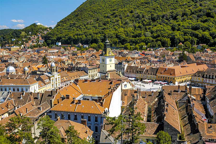 Blick über die Dächer von Brașov, Rumänien